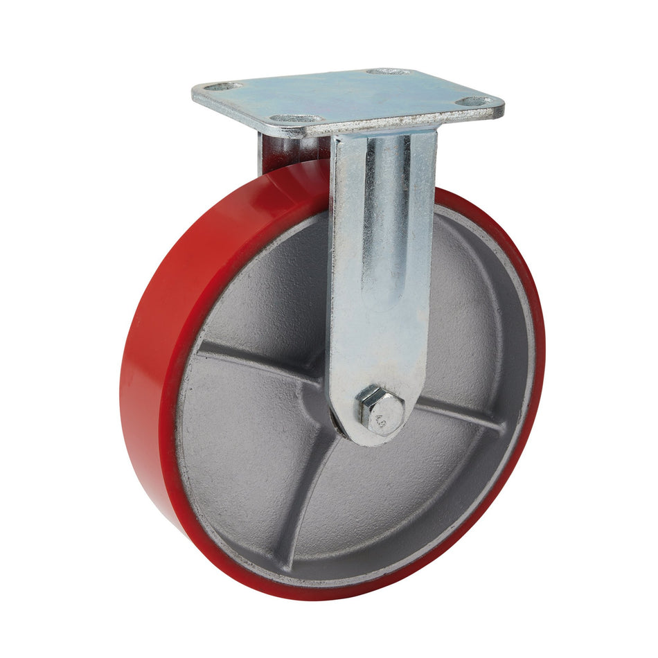 DRAPER 200mm Dia. Fixed Plate Fixing Heavy Duty Polyurethane Wheel - S.W.L. 500Kg: Model No.606200F