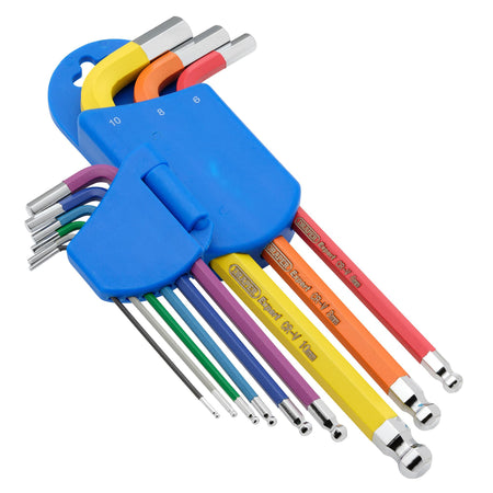 Metric Coloured Extra Long Hexagon and Ball End Key Set (9 Piece): Model No.870-1ZITBP9M/C