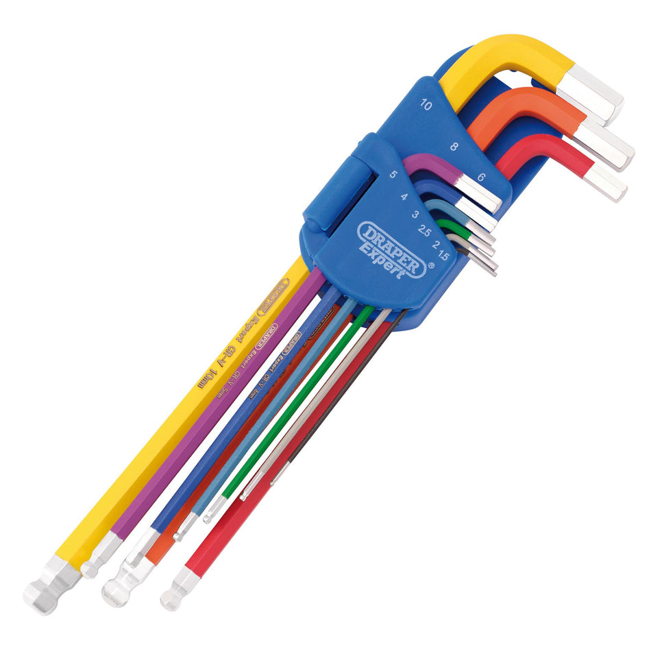 Metric Coloured Extra Long Hexagon and Ball End Key Set (9 Piece): Model No.870-1ZITBPL9M/C