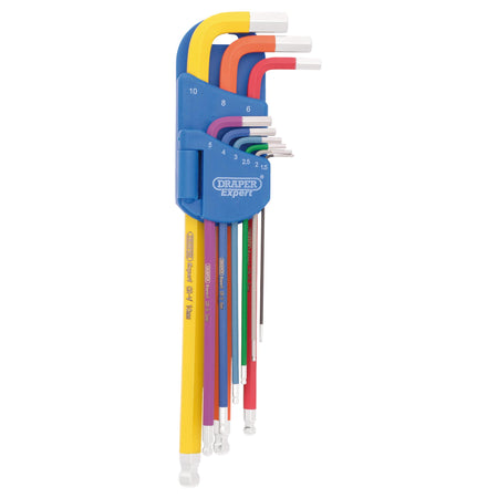 Metric Coloured Extra Long Hexagon and Ball End Key Set (9 Piece): Model No.870-1ZITBPL9M/C