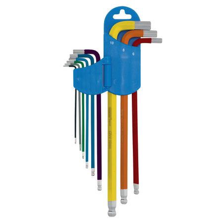 Metric Coloured Extra Long Hexagon and Ball End Key Set (9 Piece): Model No.870-1ZITBPL9M/C