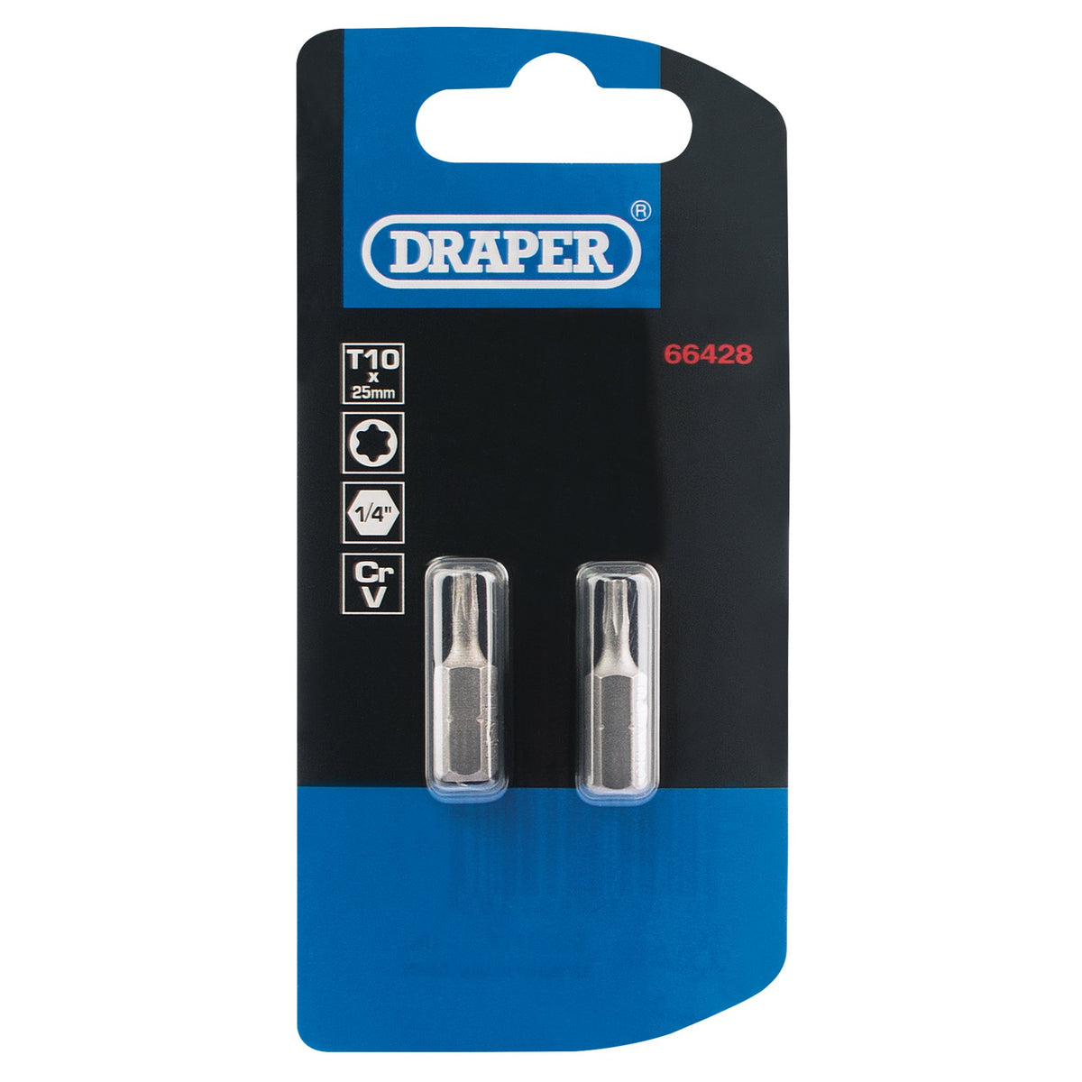 T10 1/4" Hex. Draper TX-STAR Insert Bit 25mm Long x 2: Model No. 25TX/2/B