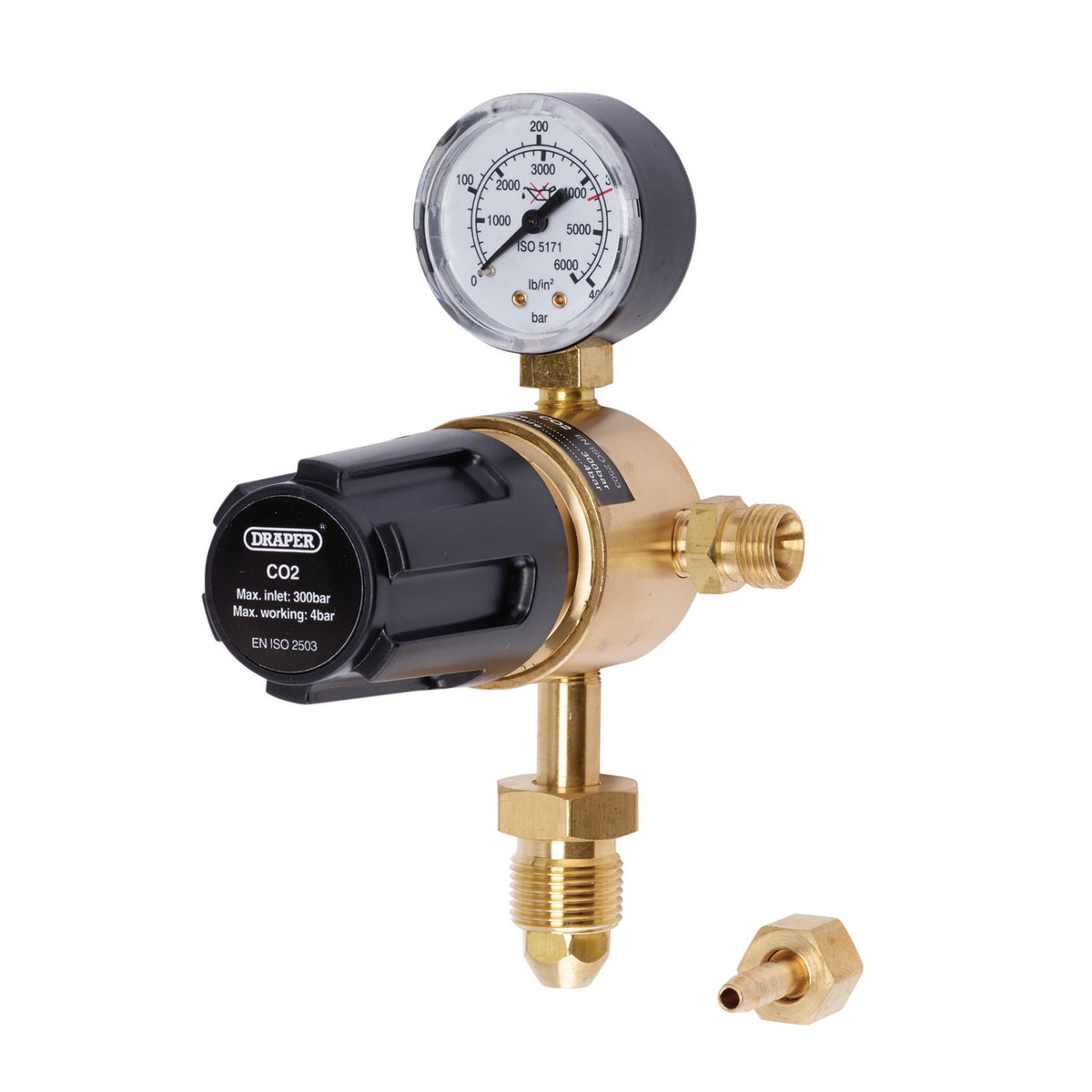 Industrial Gas Bottle Regulator with Single Gauge, 300 bar: Model No. WREGICO2-1G