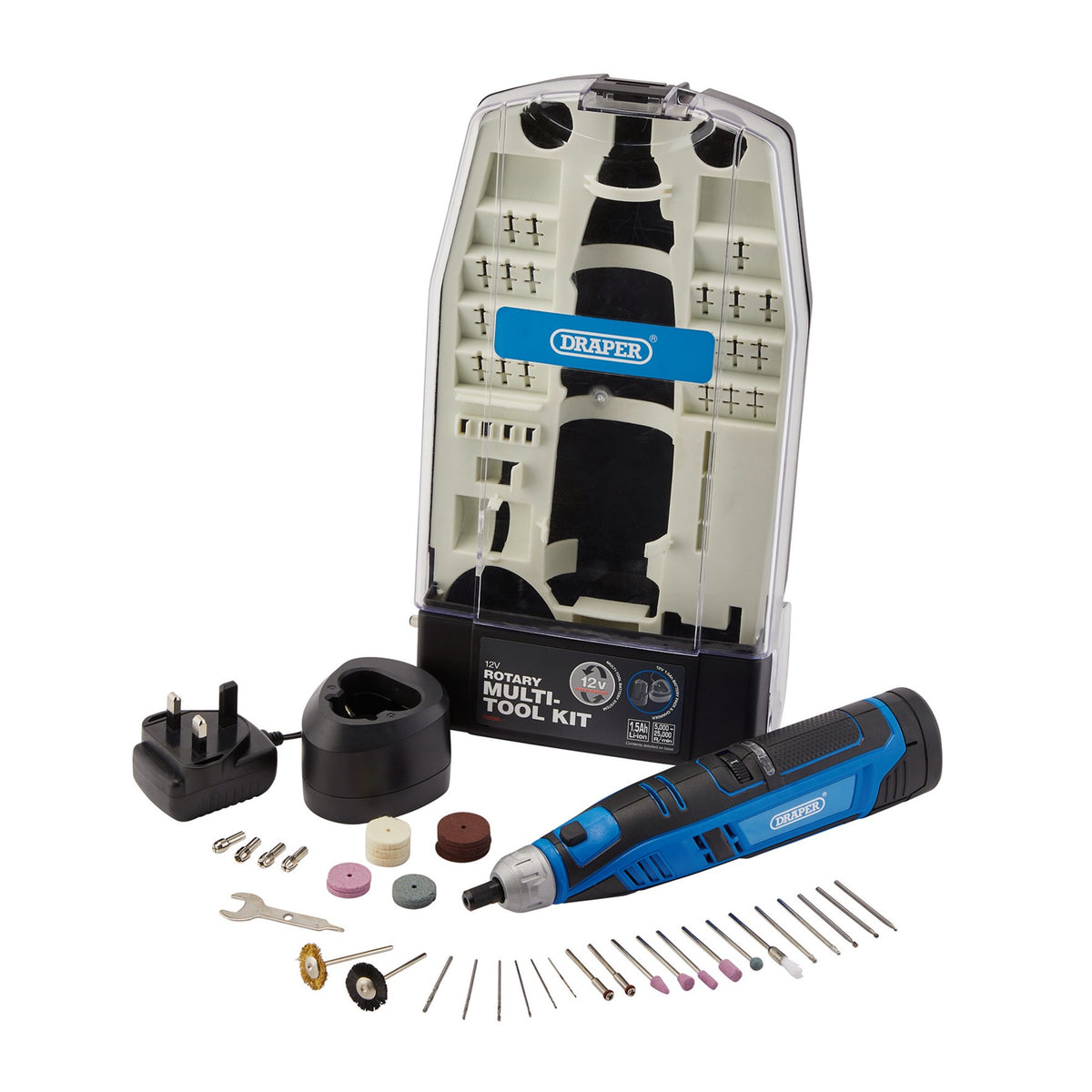 12V Rotary Multi-Tool Kit, 1 x 1.5Ah Battery, 1 x Fast Charger (50 Piece) : Model No. CMG12VD