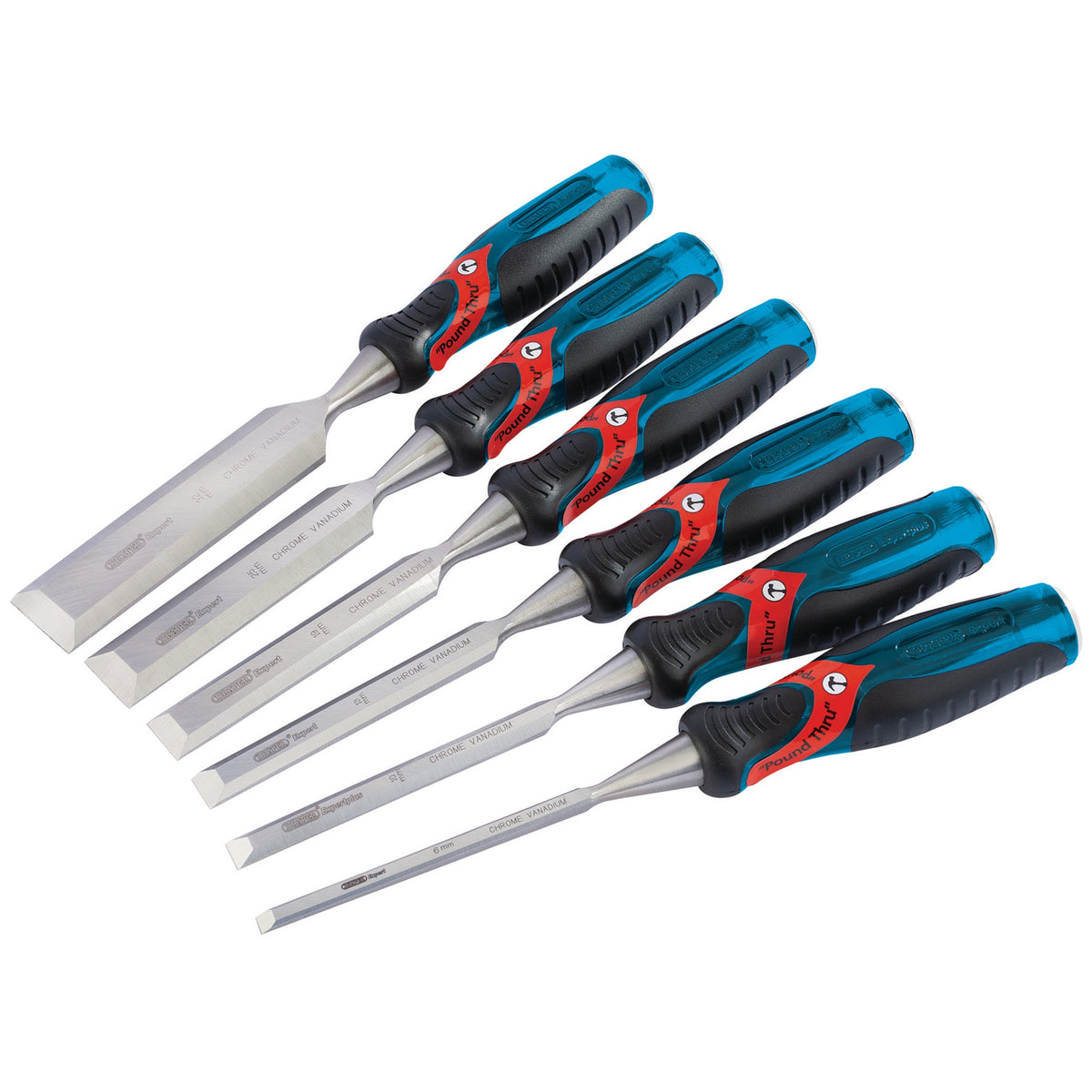 140mm Soft Grip 'Pound Thru' Bevel Edge Wood Chisel Set (6 Piece): Model No.DEPTWD/6