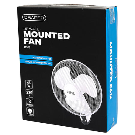 Oscillating Wall Mounted Fan with Remote Control, 16", 3 Speed: Model No. FAN7C