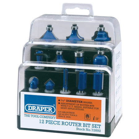 DRAPER 12 Piece 1/4in. TCT Router Bit Set: Model No.DRB12A