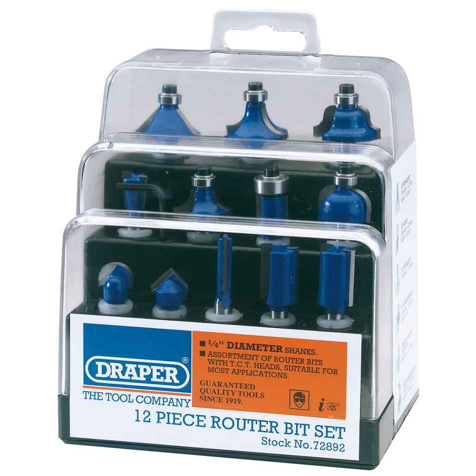 DRAPER 12 Piece 1/4in. TCT Router Bit Set: Model No.DRB12A