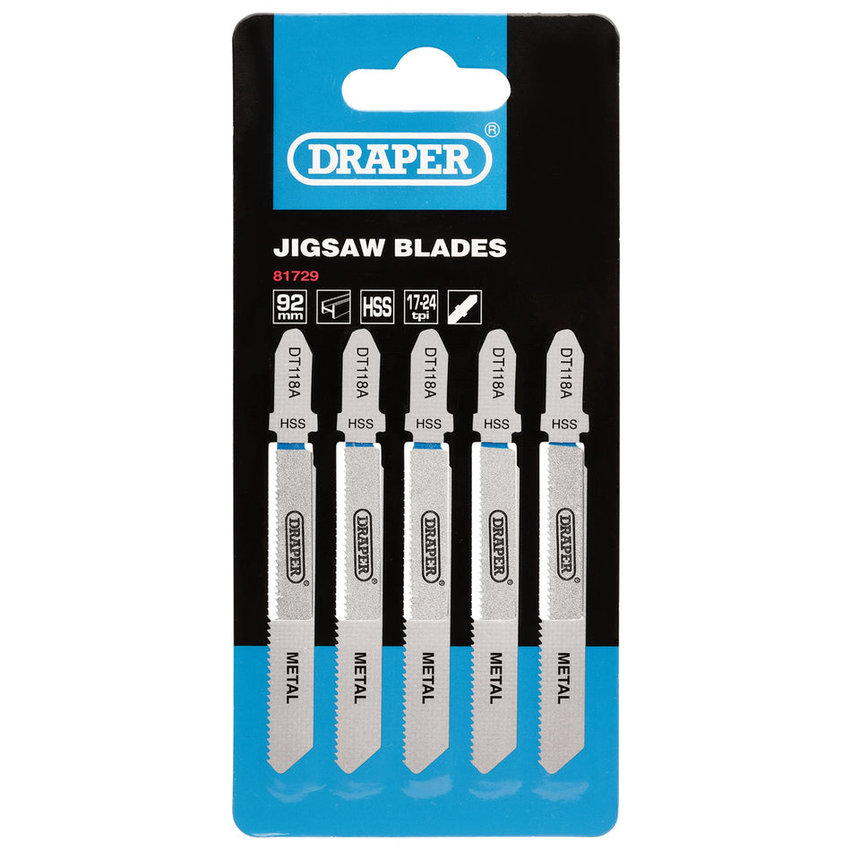 DRAPER Expert 5 Piece DT118A 92mm Jigsaw Blade Set: Model No. DT118A
