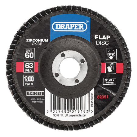 Zirconium Oxide Flap Disc, 100 x 16mm, 60 Grit: Model No. FDZ100