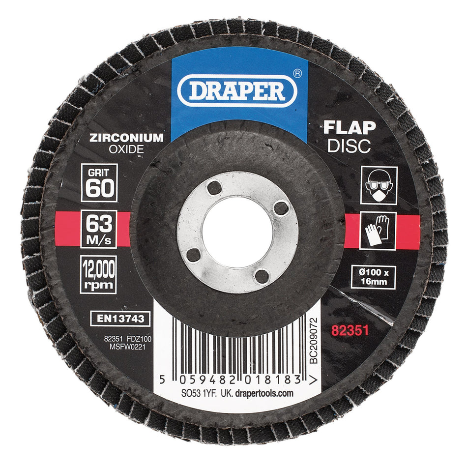 Zirconium Oxide Flap Disc, 100 x 16mm, 60 Grit: Model No. FDZ100
