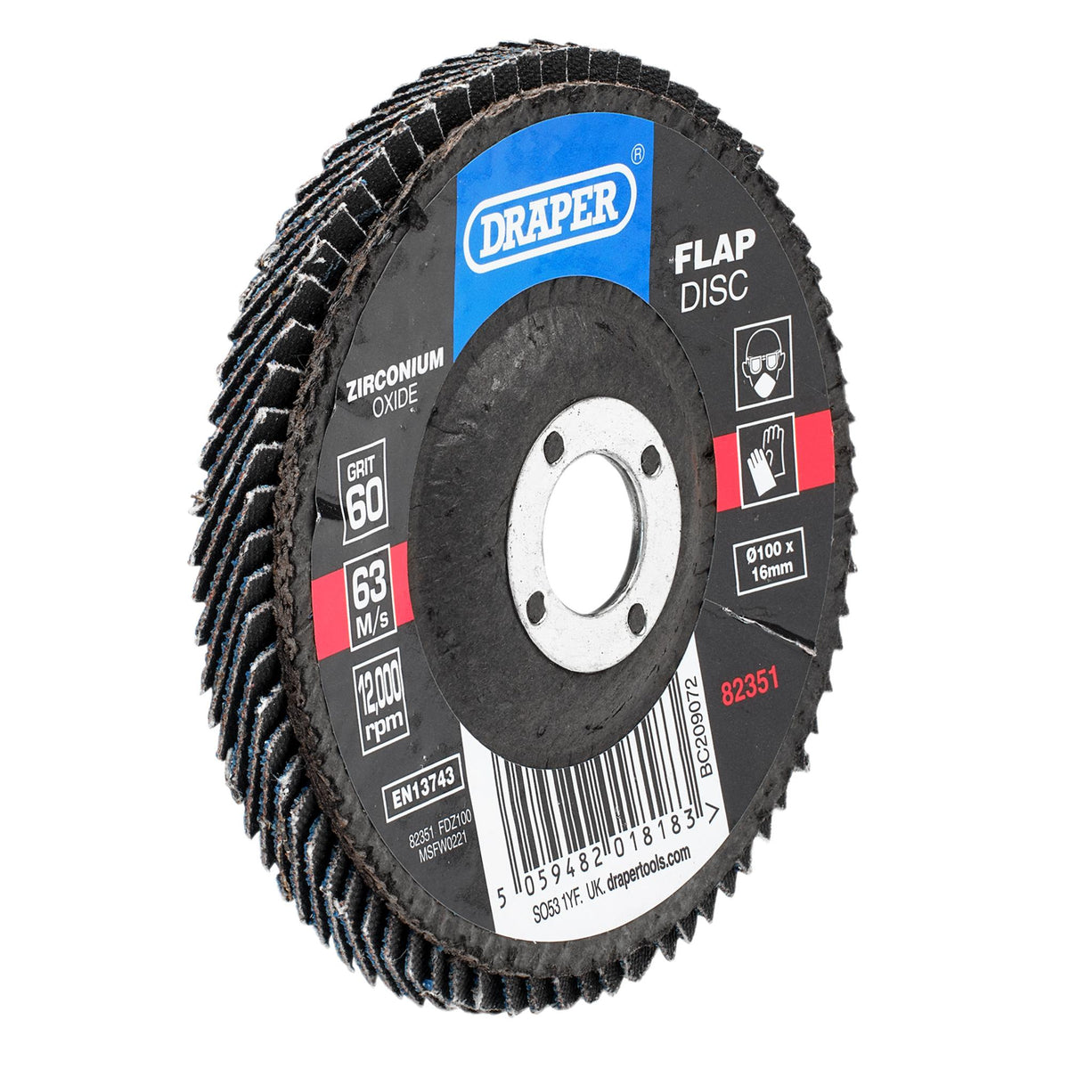 Zirconium Oxide Flap Disc, 100 x 16mm, 60 Grit: Model No. FDZ100