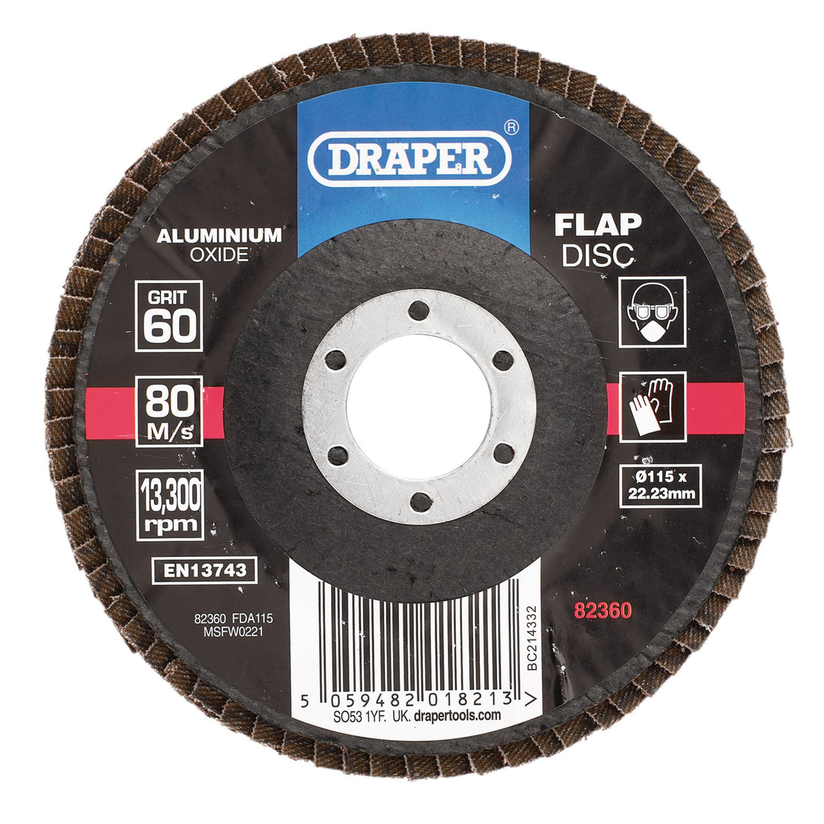 Aluminium Oxide Flap Disc, 115 x 22.23mm, 60 Grit : Model No. FDA115