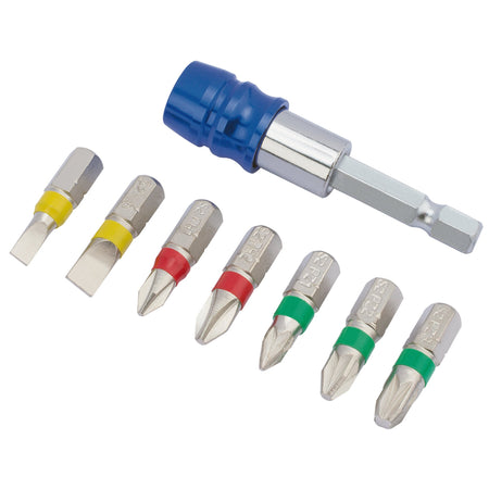 DRAPER Coloured Screwdriver Bit Set With Magnetic Holder (8 piece): Model No. CMBH8