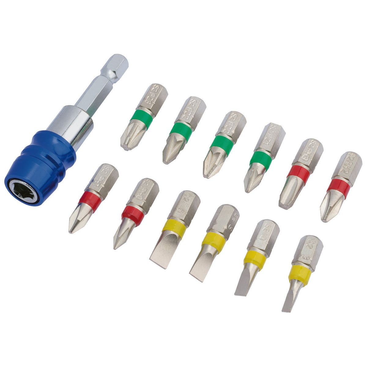 DRAPER Coloured Screwdriver Bit Set With Magnetic Holder (13 piece): Model No. CMBH13