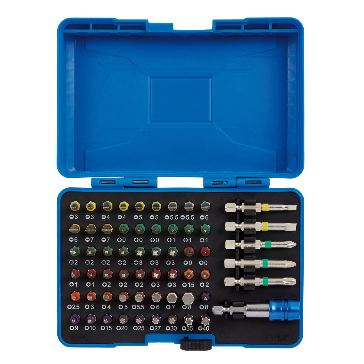 DRAPER Coloured Screwdriver Bit Set With Magnetic Holder (60 piece): Model No. CMBH60