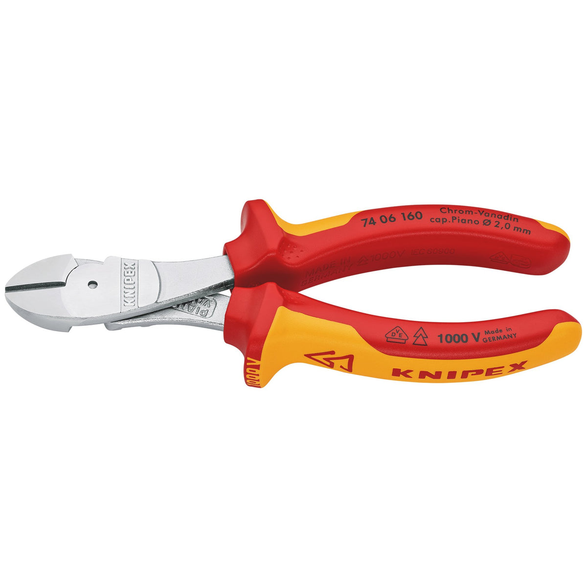 KNIPEX 74 06 160 SB VDE Insulated High Leverage Diagonal Cutter, 160mm: No.74 06 160 SB