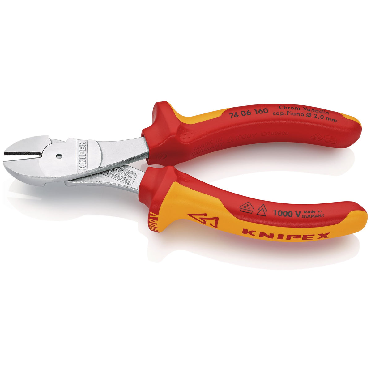 KNIPEX 74 06 160 SB VDE Insulated High Leverage Diagonal Cutter, 160mm: No.74 06 160 SB