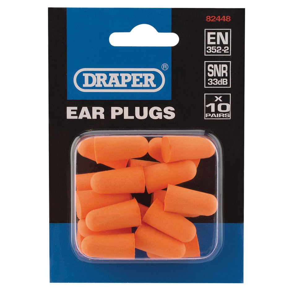DRAPER Pairs of Ear Plugs (Pack of 10): Model No. EP10/B