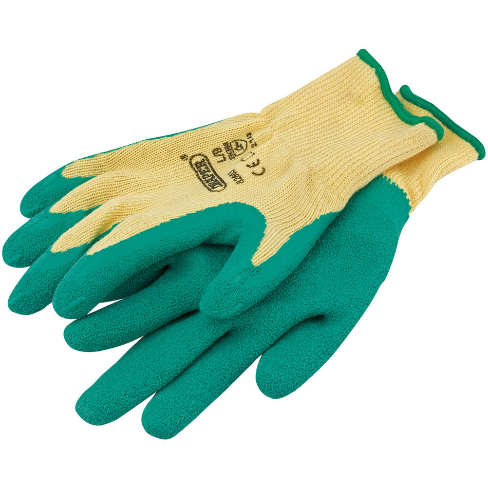 DRAPER Green Heavy Duty Latex Coated Work Gloves - Large: Model No. HDLGA/B