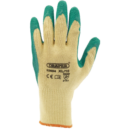 DRAPER Green Heavy Duty Latex Coated Work Gloves - Extra Large: Model No. HDLGA/B