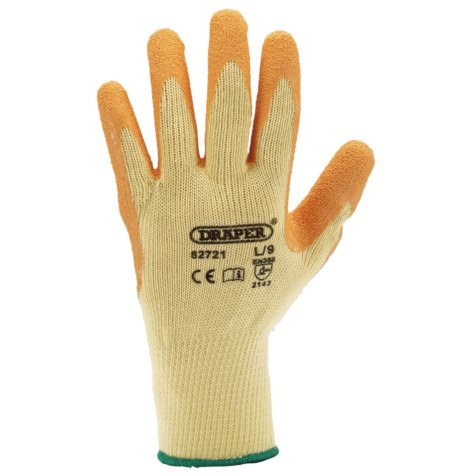 DRAPER Orange Heavy Duty Latex Coated Work Gloves - Large: Model No. HDLGA/B