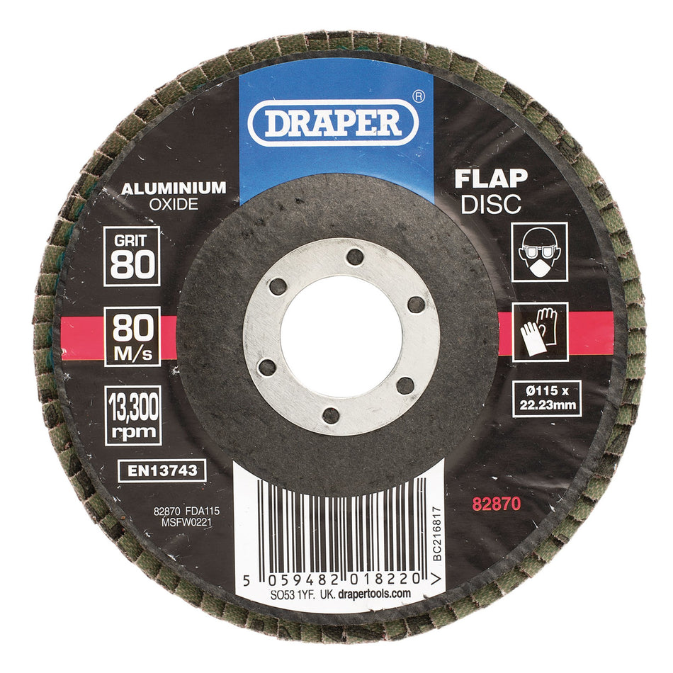 Aluminium Oxide Flap Disc, 115 x 22.23mm, 80 Grit : Model No. FDA115