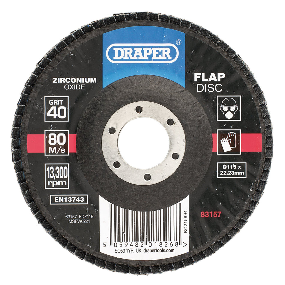 Zirconium Oxide Flap Disc, 115 x 22.23mm, 40 Grit: Model No. FDZ115