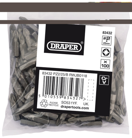 No.2 PZ TYPE 1/4" Insert Bits (Bag of 100) Model. No. PZ2/25/B