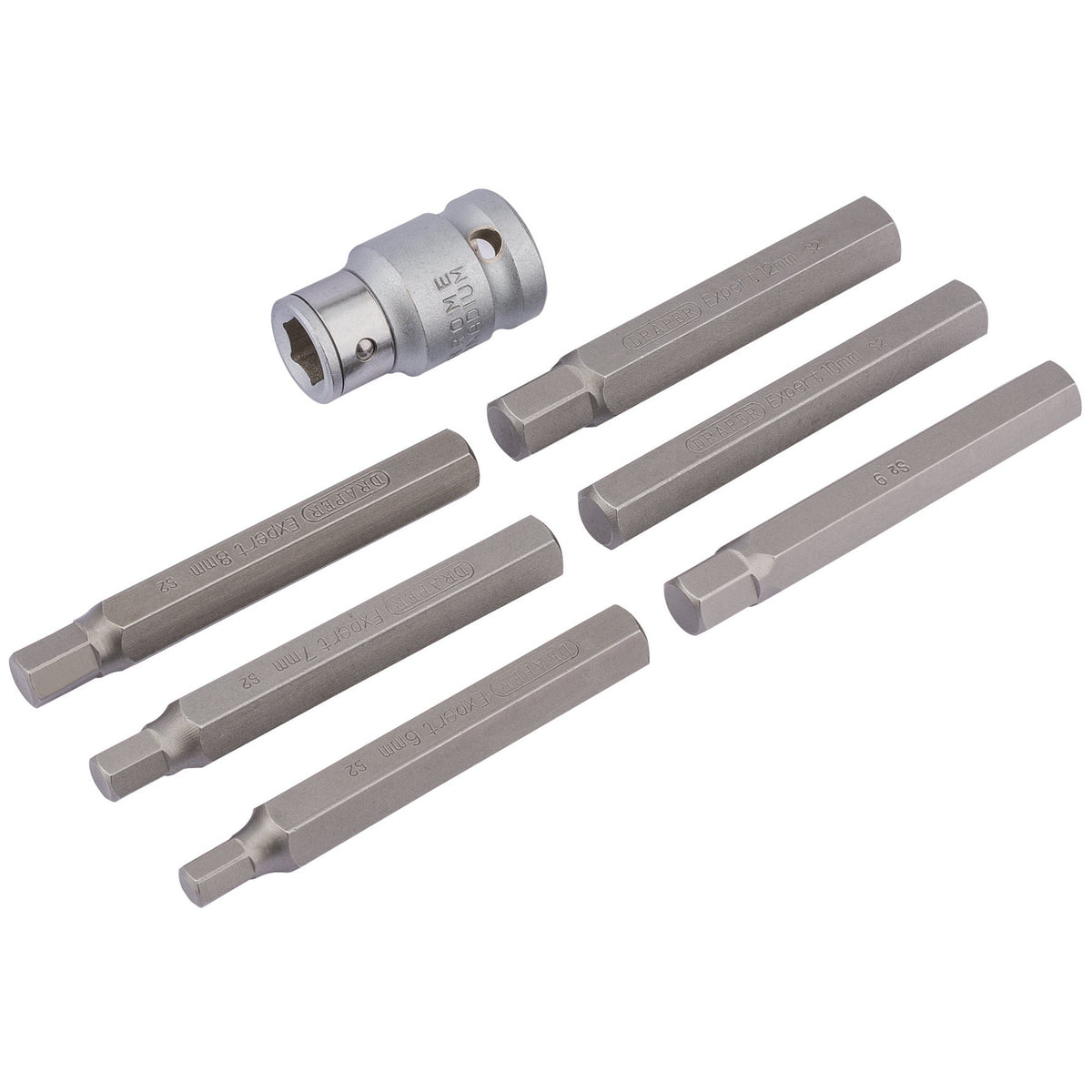 6mm - 12mm Hexagon Bit Set and Holder 1/2" Square Drive (7 Piece): Model No. HX7/12M/B