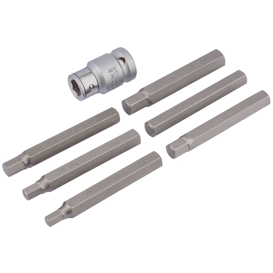 6mm - 12mm Hexagon Bit Set and Holder 1/2" Square Drive (7 Piece): Model No. HX7/12M/B