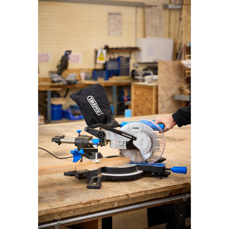 DRAPER 210mm 1500W 230V Sliding Compound Mitre Saw with Laser Cutting Guide: Model No. SMS210B