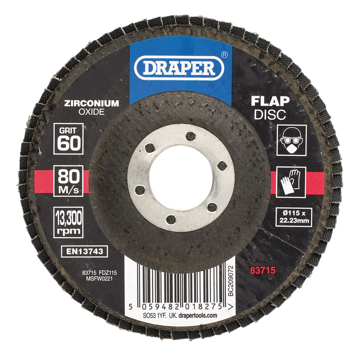 Zirconium Oxide Flap Disc, 115 x 22.23mm, 60 Grit: Model No. FDZ115
