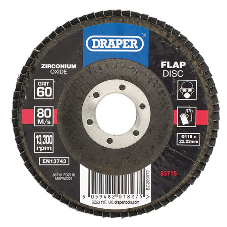 Zirconium Oxide Flap Disc, 115 x 22.23mm, 60 Grit: Model No. FDZ115