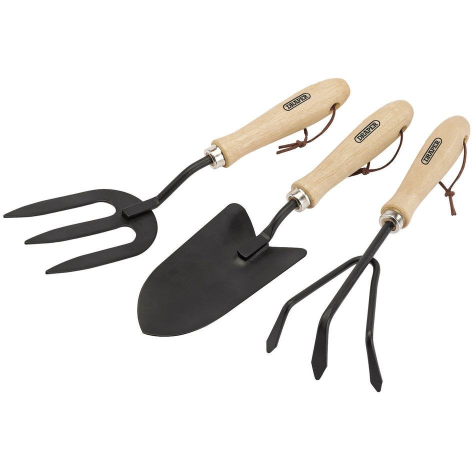 DRAPER Carbon Steel Hand Fork, Cultivator and Trowel with Hardwood Handles: Model No. GCSTS3DD