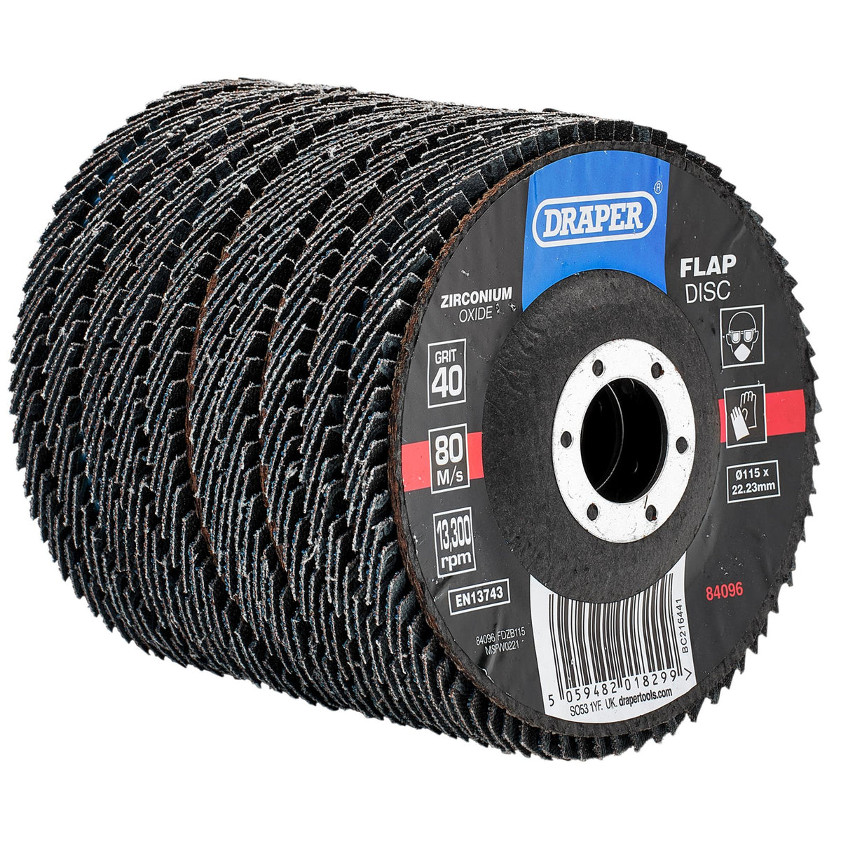 Zirconium Oxide Flap Discs, 115 x 22.23mm, 40 Grit (Pack of 10): Model No. FDZB115