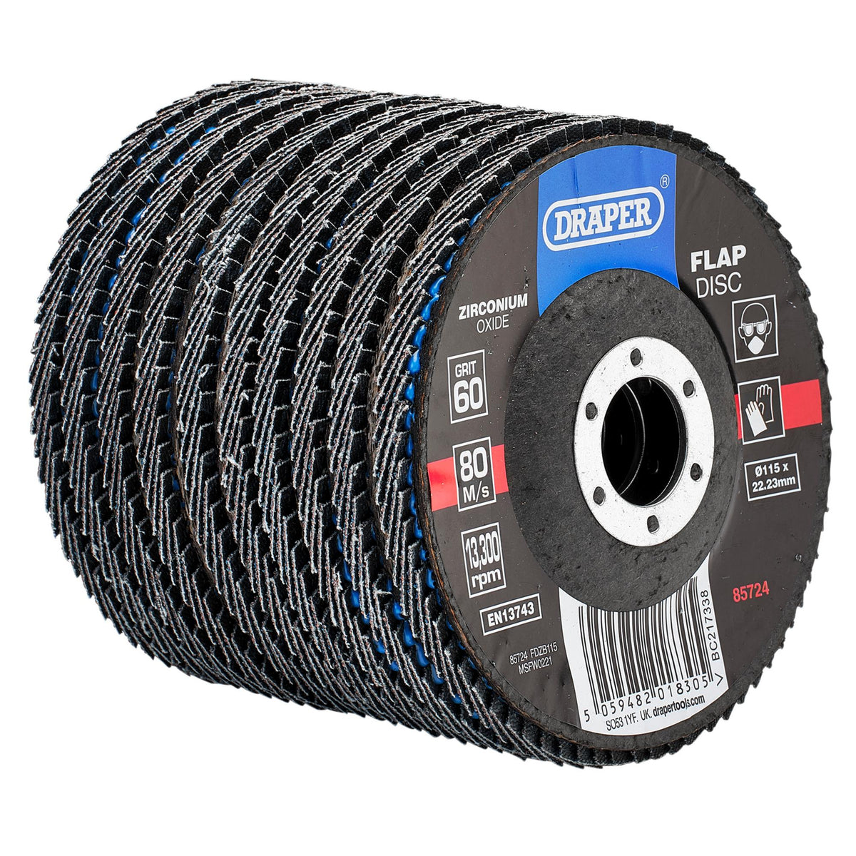 Zirconium Oxide Flap Discs, 115 x 22.23mm, 60 Grit (Pack of 10): Model No. FDZB115