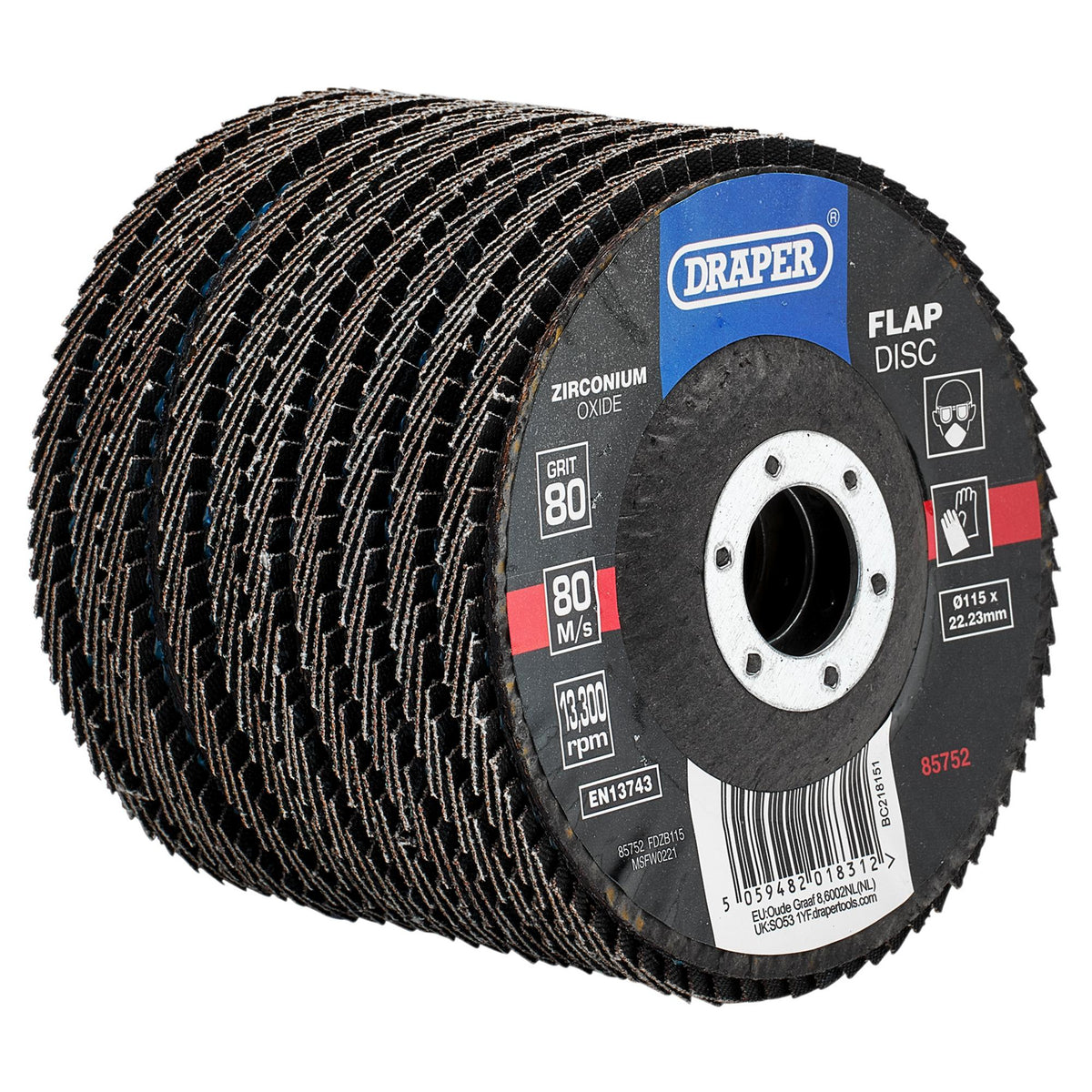 Zirconium Oxide Flap Discs, 115 x 22.23mm, 80 Grit (Pack of 10): Model No. FDZB115