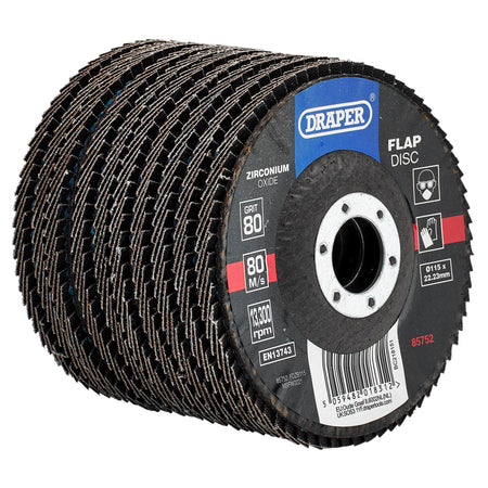 Zirconium Oxide Flap Discs, 115 x 22.23mm, 80 Grit (Pack of 10): Model No. FDZB115