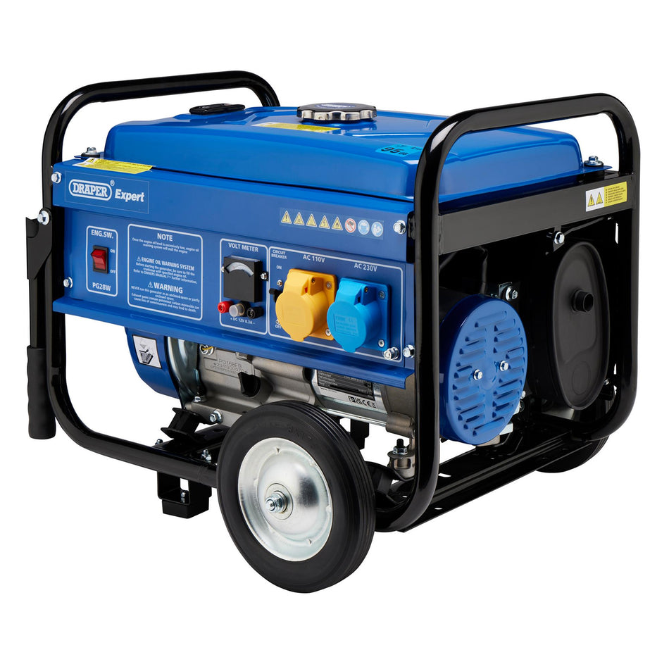 DRAPER Petrol Generator with Wheels (2.5kVA/2.5kW): Model No. PG28W