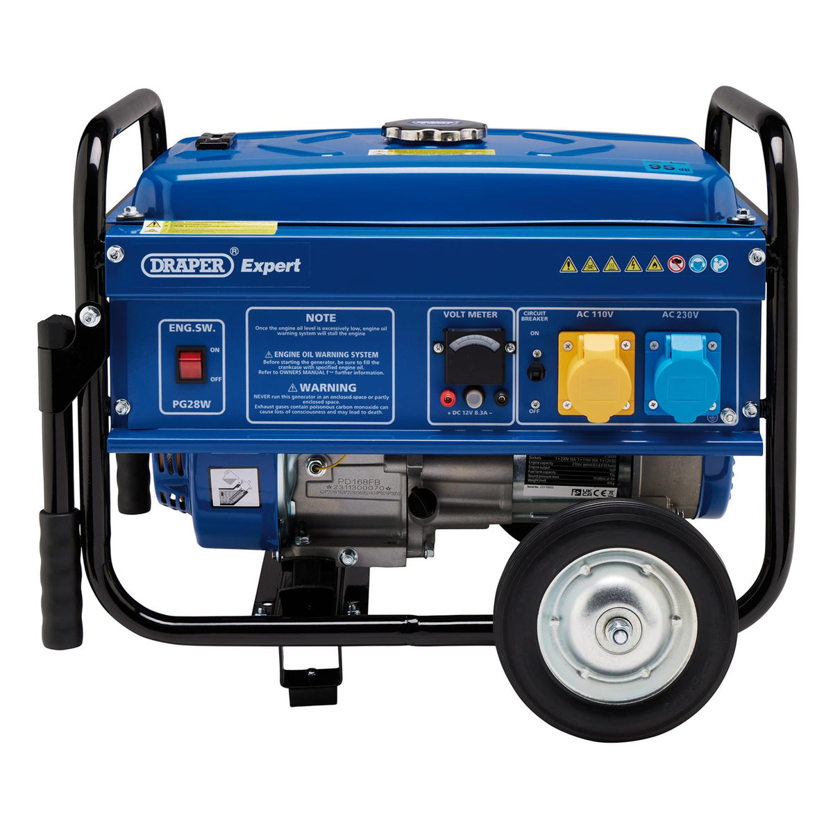 DRAPER Petrol Generator with Wheels (2.5kVA/2.5kW): Model No. PG28W