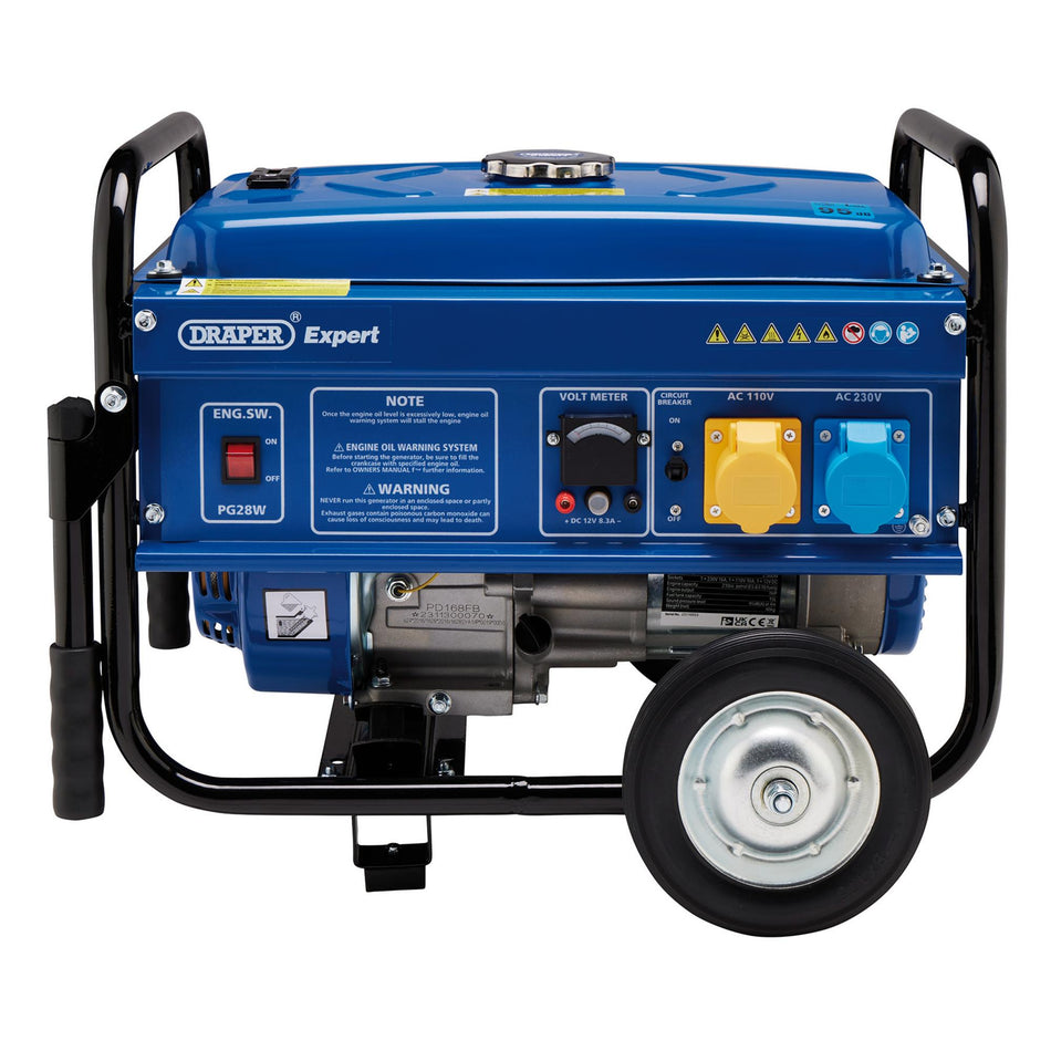 DRAPER Petrol Generator with Wheels (2.5kVA/2.5kW): Model No. PG28W