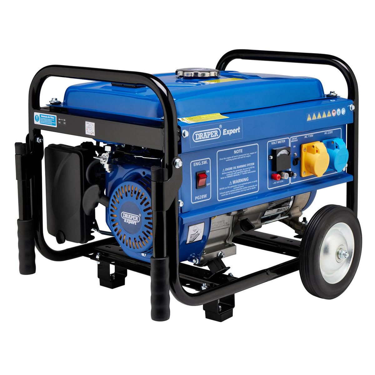DRAPER Petrol Generator with Wheels (2.5kVA/2.5kW): Model No. PG28W
