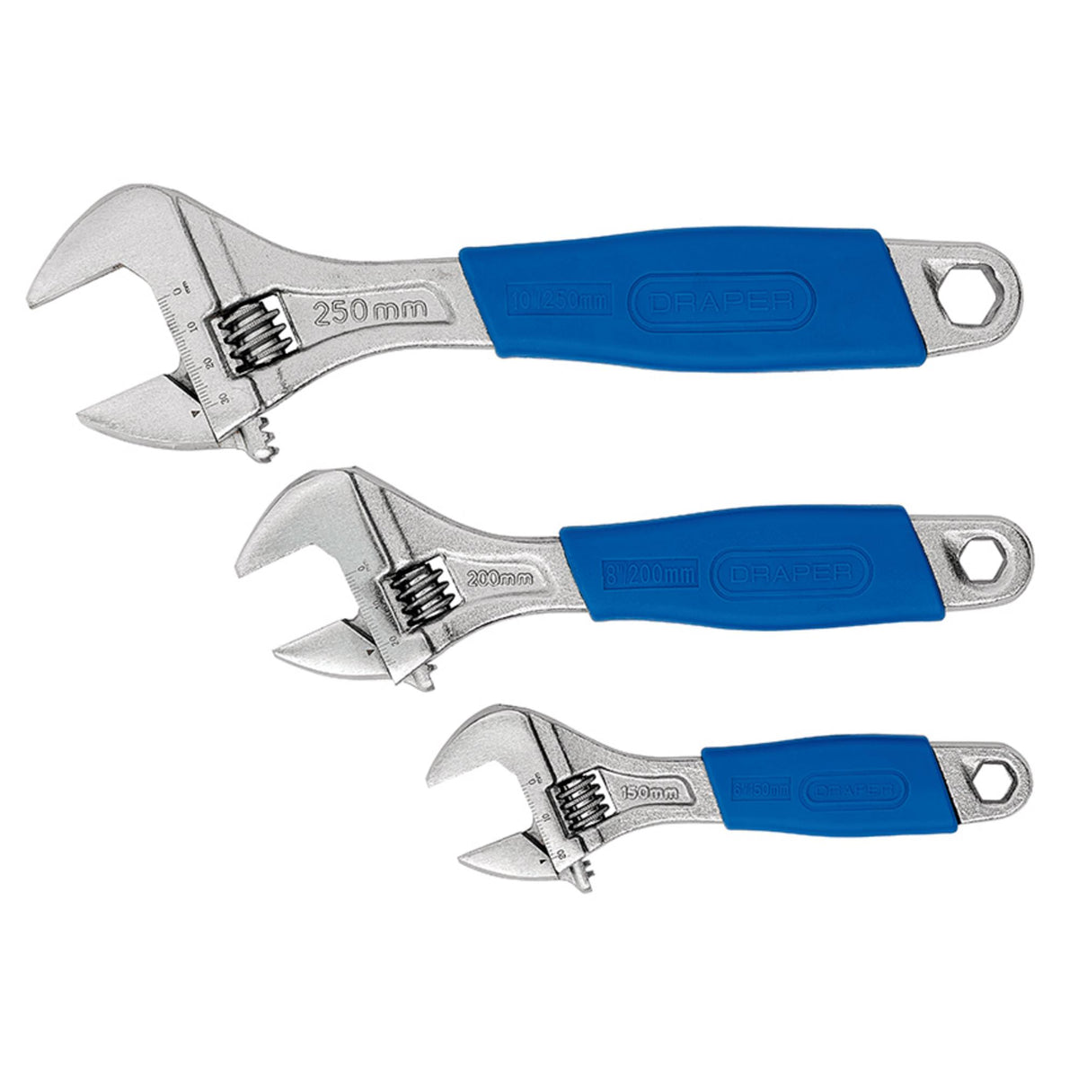 DRAPER 3 Piece Soft Grip Crescent-Type Adjustable Wrench Set: Model No.380CD/SG3