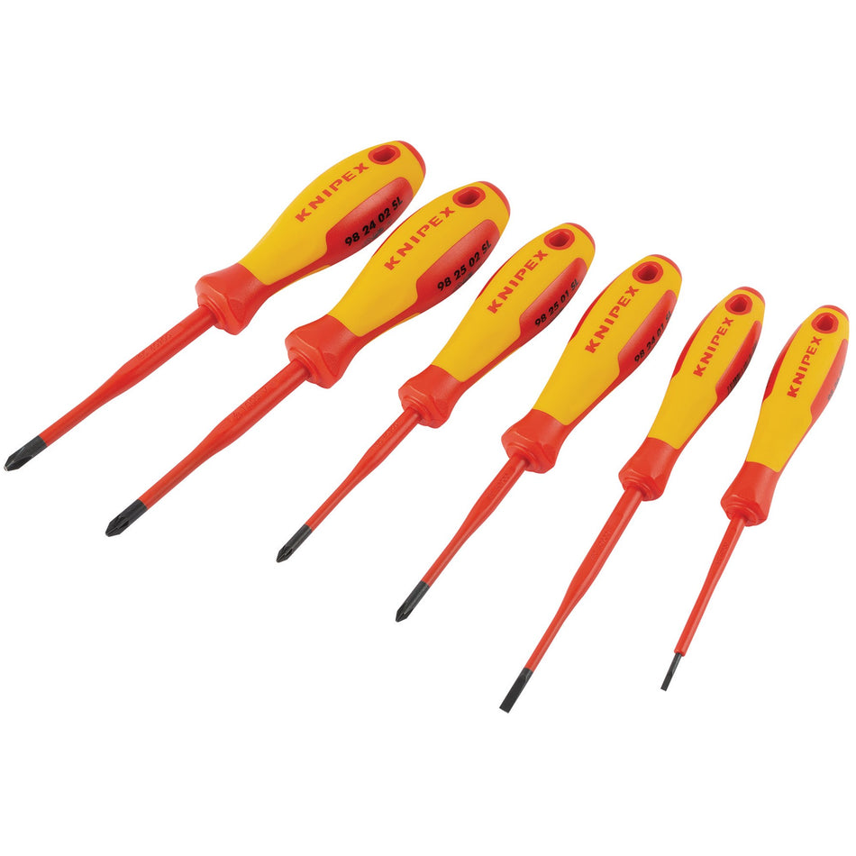 Knipex 00 20 12 VO4 VDE Insulated Slotted/Phillips/Pozidriv Screwdriver Set (6 Piece): No.00 20 12 V04