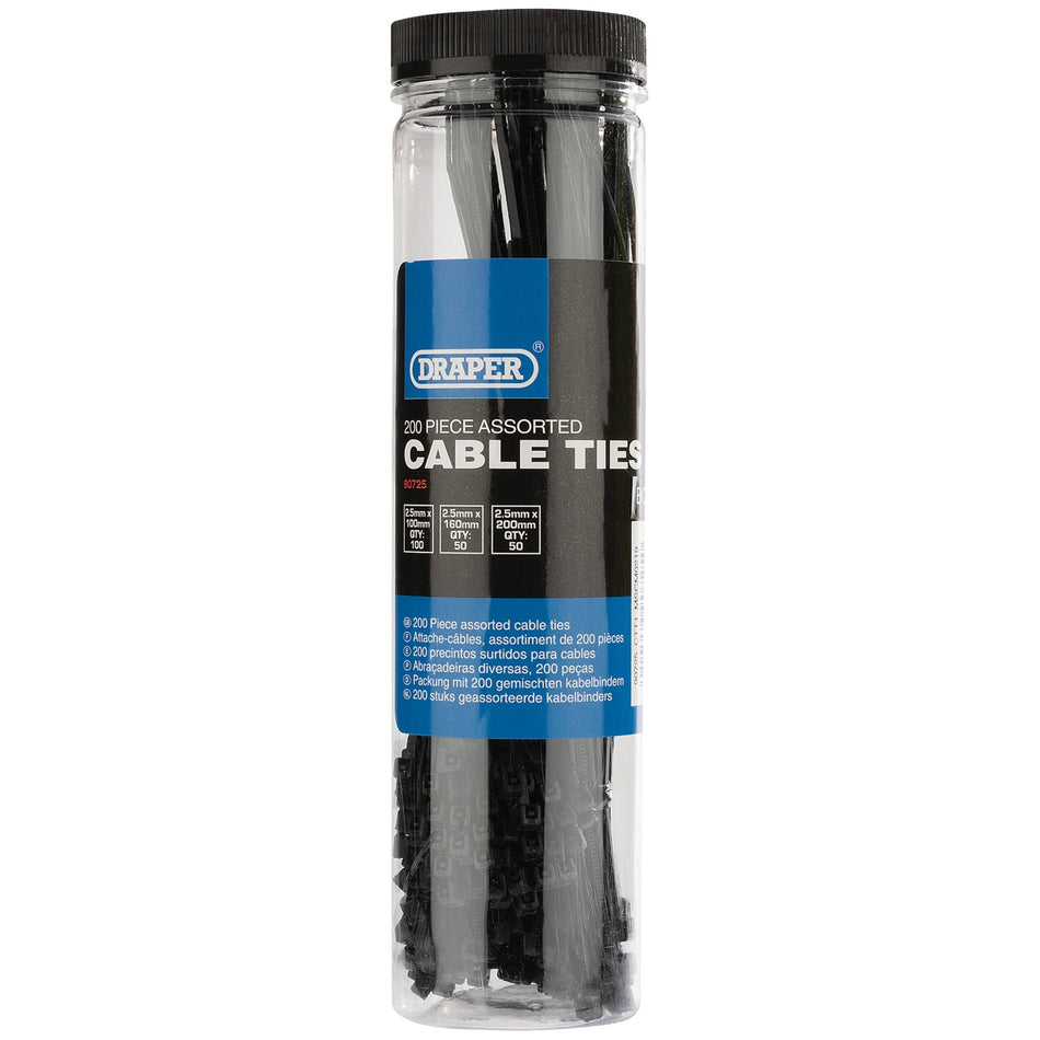 Assorted Nylon Cable Tie Pack (200 Piece): Model No.CTT1