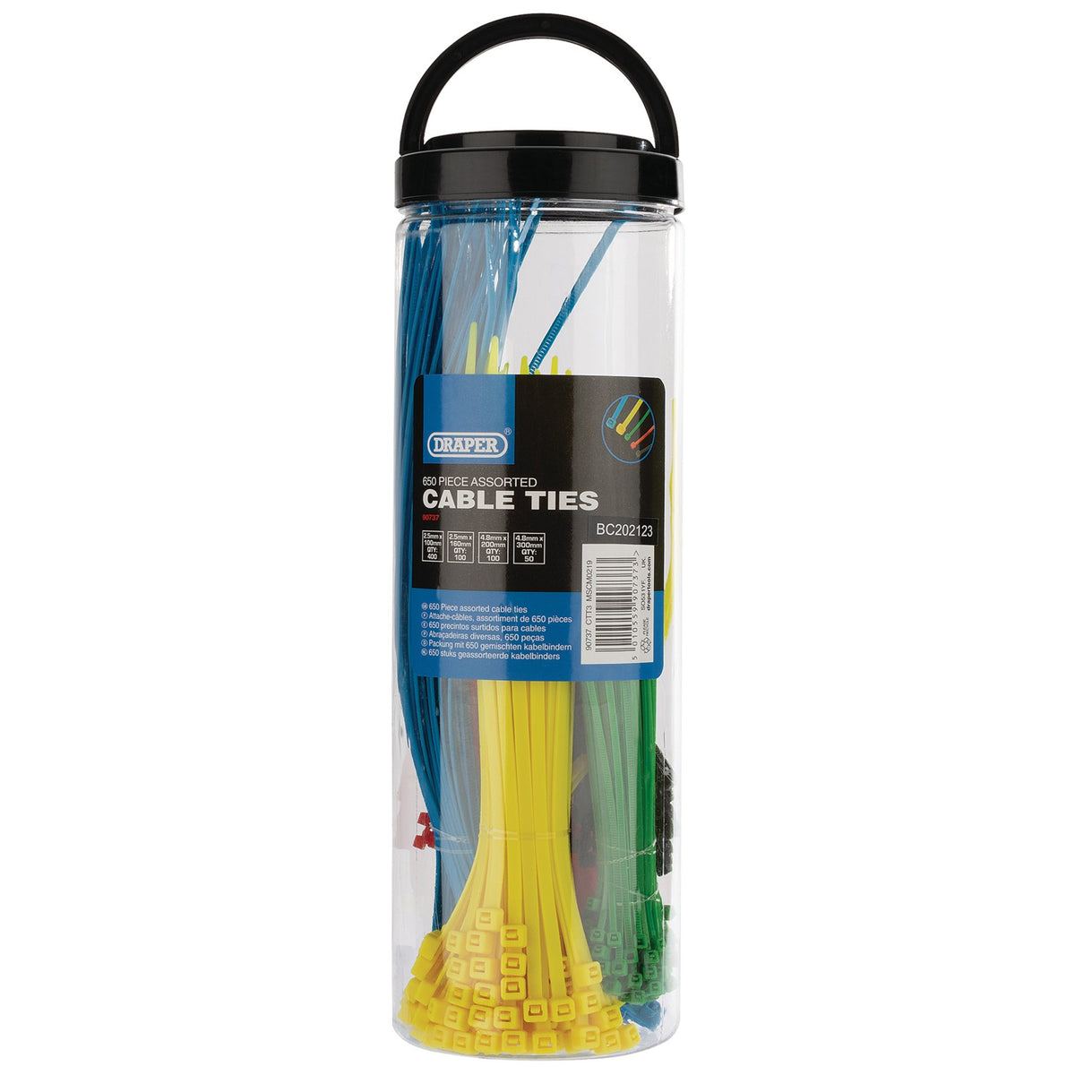 Assorted Coloured Nylon Cable Tie Pack (650 Piece): Model No.CTT3