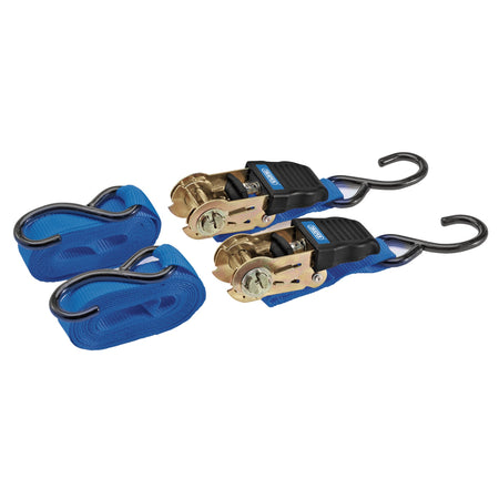 Ratcheting Tie Down Straps, 4.5m x 25mm, 225kg (2 Piece): Model No. RTDS250C/2