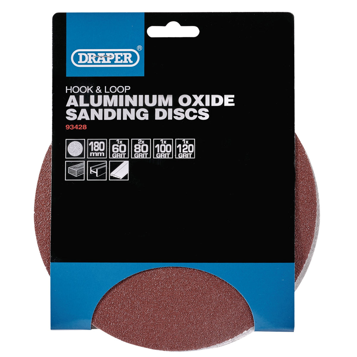 Hook and Loop Aluminium Oxide Sanding Discs, 180mm, Assorted Grit (Pack of 5): Model No. APT257