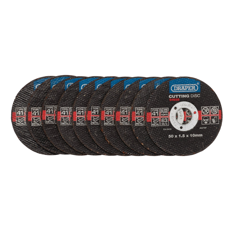 DRAPER Metal Cutting Discs, 50 x 1.5 x 10mm (Pack of 10) Model No. CGF1